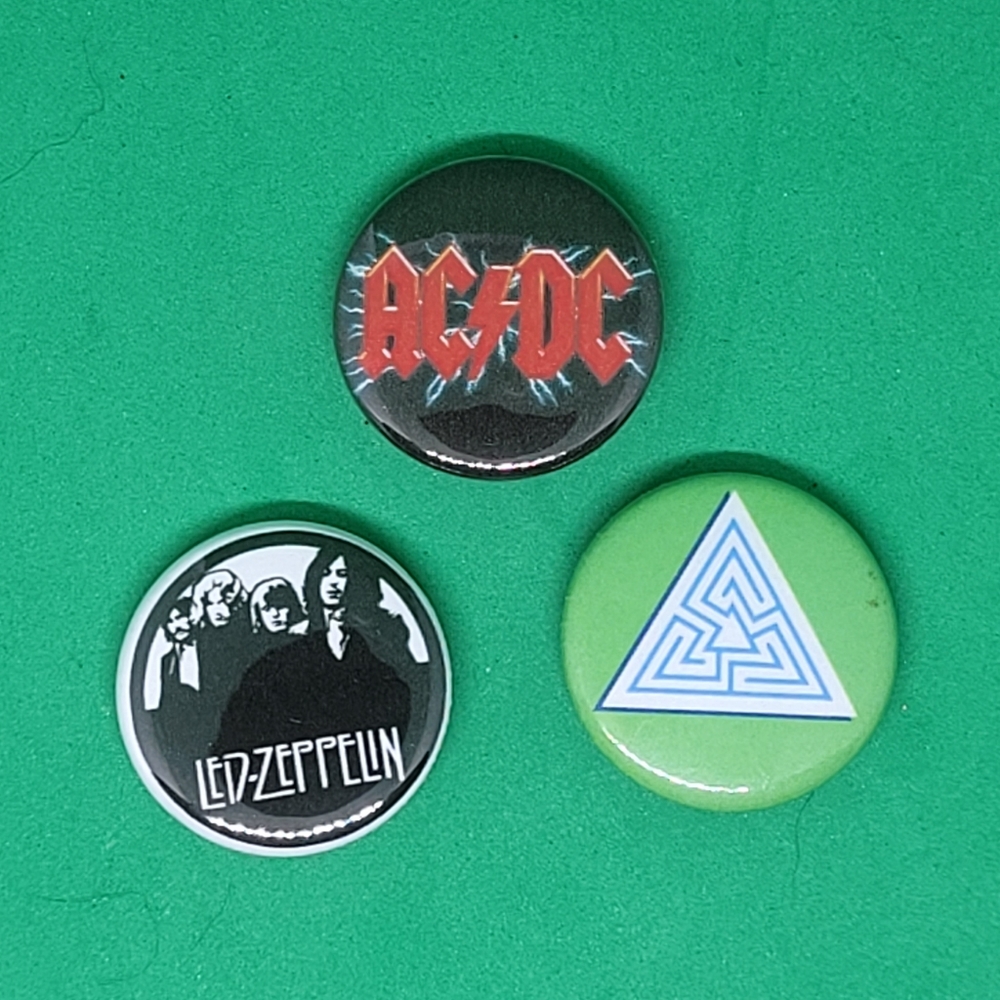 button pins, retro buttons, pin back buttons, music, retro, ACDC, Led Zepplin,